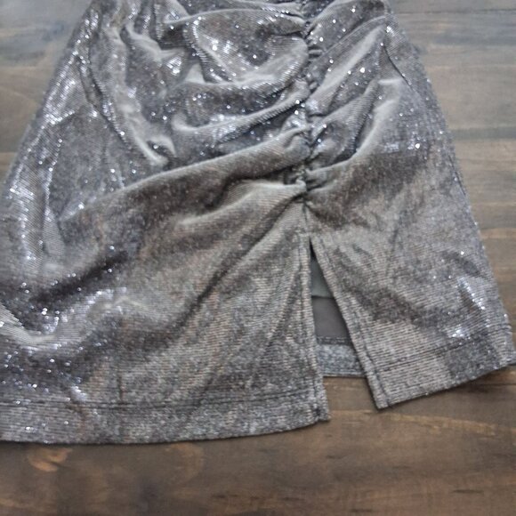 Love Nicki Lew Gunmetal Glitter Ruched Mini Bodycon Cocktail Dress XS Event - Picture 5 of 8